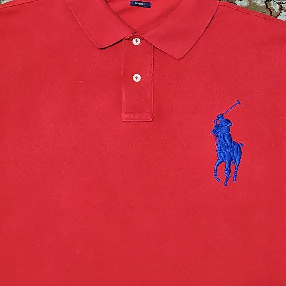 Polo Ralph Lauren Red Blue Big Pony #3 Embroidered Men XXL Custom Fit